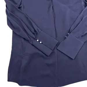 Theory Silk MED Navy Blue Keyhole Tie Front Cuffed Sleeve Blouse Tunic Minimal thumbnail 5