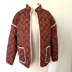 NWT Omoone Boho Brown Floral Quilted Padded Lightweight Puffer Coat Jacket Sz XS thumbnail 2