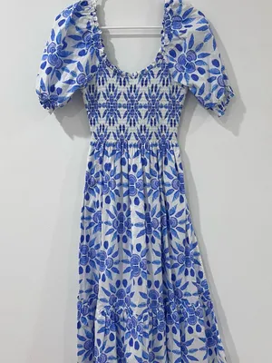 Hill House Home Blue White Floral Nap Dress S Cottagecore Puff Sleeve thumbnail 4