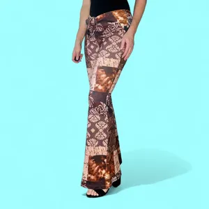 SHEIN Brown Tan Patchwork Hippie Flare Festival Pants thumbnail 2