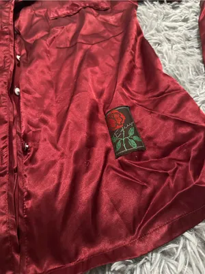 Maroon Burgundy Silky Button Up Pajama Shortsleeve Top size small loungewear thumbnail 2