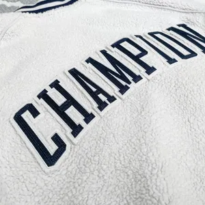 Champion cream Sherpa varsity bomber sporty jacket with logo thumbnail 11