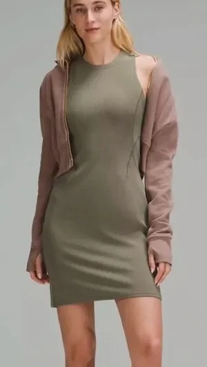 Lululemon Ribbed Softstreme Slim-Fit Tank Dress 8‎ Green Athleisure Casual Mini thumbnail 1