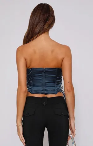 Tiger Mist Satin Gray Lace Up Amity Corset Crop Top thumbnail 8