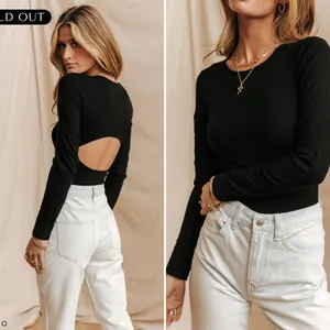 Bohme Noelle Ribbed Open Back Black Bodysuit Medium Long Sleeve‎ Chic Classic thumbnail 2