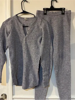Intimately Free People Waffle Knit Henley Lounge Set Gray XS Like New thumbnail 2
