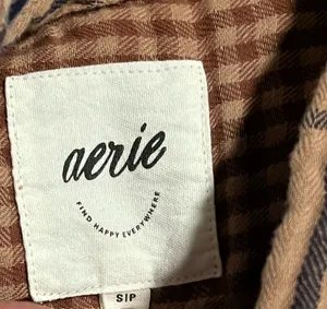 Womens small Aerie Brown & Blue Plaid Gauze Style Oversized Long Sleeve Shirt thumbnail 7