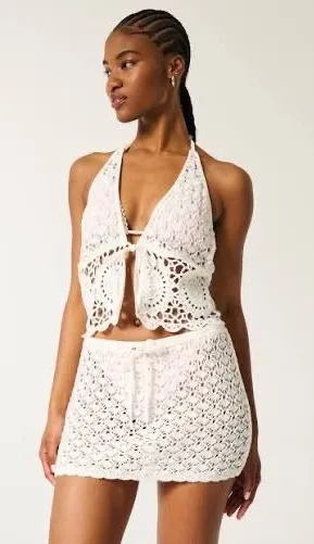 Hollister Crochet Mini White Skirt thumbnail 1