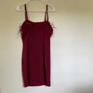 Iris Garnet Feather Trim Cami Dress Women Size M thumbnail 5