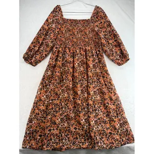 Beach Lunch Lounge Smocked Midi Dress Animal Print Long Sleeve‎ Casual XL thumbnail 8