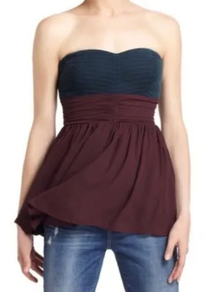 Maeve Anthropologie Maroon Black Strapless Blouse thumbnail 1