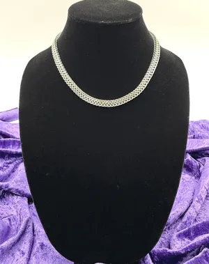Herringbone Chain Necklace Silver Tone‎ Fashion Jewelry Chunky Braided 16" thumbnail 1