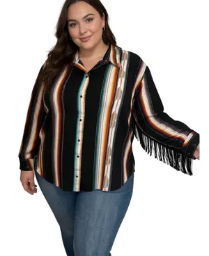 Wrangler Retro Western Stripe Fringe Shirt XXL Southwest Aztec Button Down thumbnail 1