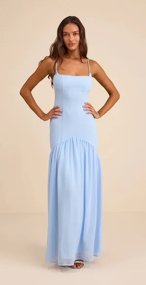 Lulus Auria Light Blue Chiffon Drop Waist Maxi Dress thumbnail 1