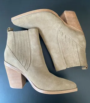 Marc Fisher Oshay Suede Leather Western Pull On Bootie Tan Size 6M thumbnail 1
