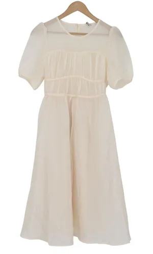 XIAOGULI Dress Womens S Sheer Puff Sleeve Smocked Waist Cream Midi Excellent thumbnail 1