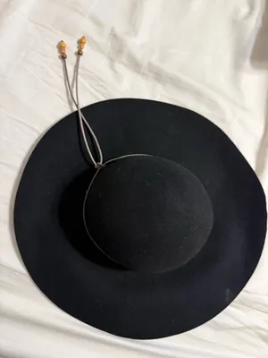 Vintage Black Wool Felt Floppy Hat Boho Wide Brim Beaded Cord Band thumbnail 2