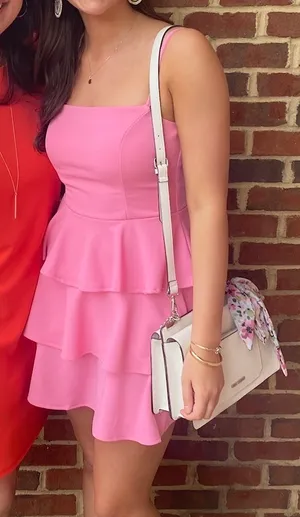 Pink ruffle mini dress thumbnail 5