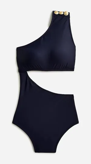 NWT J. Crew Cutout One Piece Full Coverage Swimsuit Buttons Navy Size 24 thumbnail 1