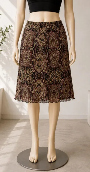 A Byer Y2K Paisley Ruffle Hem Skirt Gold Rhinestone Embellished Medium thumbnail 1