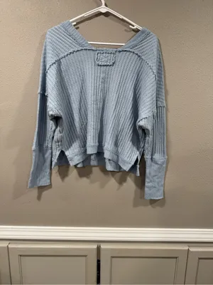 Free People Sky Blue Waffle V-Neck Long Sleeve Top thumbnail 6