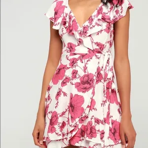NWT Free People French Quarter Wrap Mini Dress‎ Medium Ivory Pink thumbnail 3