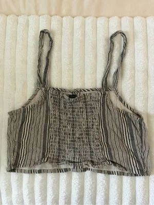 American Eagle Outfitters Striped Button-Front Cropped Tank Top - Black & Cream thumbnail 6