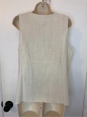 Zenana Linen Vest Button Down Beige Top Size M NWOT Lightweight thumbnail 6