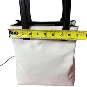 Coach Tote Bag Womens Medium White Canvas Black Leather Shoulder Purse L3J-7441 thumbnail 7