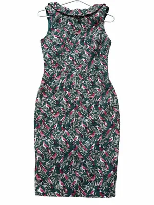 Boden Martha Dress Green Tropical Bird Print Sleeveless Roll Collar Pockets 6R thumbnail 2