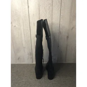 INC International Concepts Boots Womens Size 5 Tall Black Leather Rider Side Zip thumbnail 2