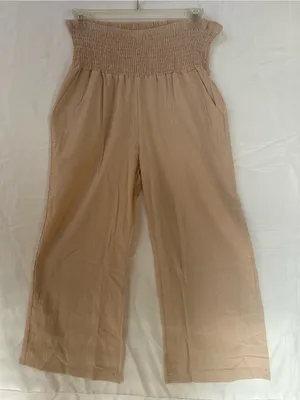 Plus size Linen/Cotton high elastic waist wide leg beige pants W/pockets 18/20 thumbnail 5