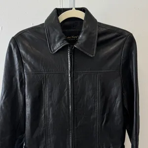 Vintage Andrew Marc NY Genuine‎ Leather Women's Jacket Zip Front Collared Small Black thumbnail 4