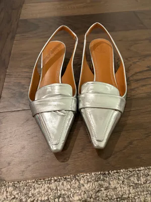 Tory Burch Silver Sadie Slingback Flats Sz 7 thumbnail 3