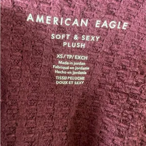 American Eagle Women Cardigan XS Burgundy Hooded Waffle Knit‎ Lounge Cozy Layer thumbnail 6