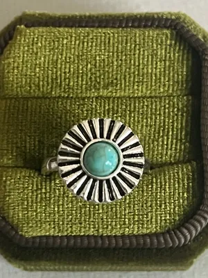 Bohemian Design Blue Turquoise Stainless Steel Silver Statement Ring Size 6 thumbnail 2