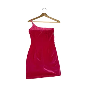 Lucy In The Sky Hot Pink Velvet Mini Dress Womens Small One Shoulder Barbiecore thumbnail 2