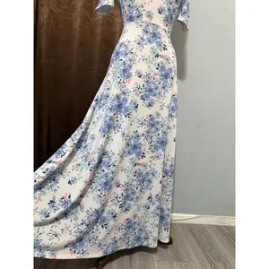 LuLaRoe Ana‎ Maxi Dress XS Blue Floral Short Sleeve Scoop Neck Cottagecore Boho thumbnail 2