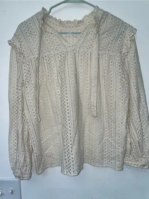 Madewell Women’s Small Ivory Eyelet Ruffle Long Sleeve Blouse Boho thumbnail 2