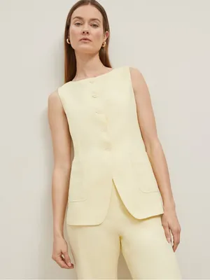 Ann Taylor Butter Yellow Linen Blend Matching Set | long vest, flare ankle pant thumbnail 2