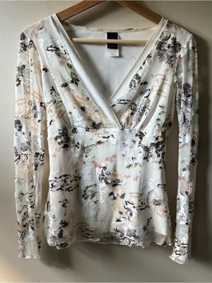 Wrapper Y2K White V-Neck Sheer Top thumbnail 1