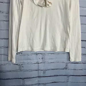 Lauren Jeans Co Ruffle Front ¼-Button Long Sleeve White Top Preppy M Blouse Y2K thumbnail 4