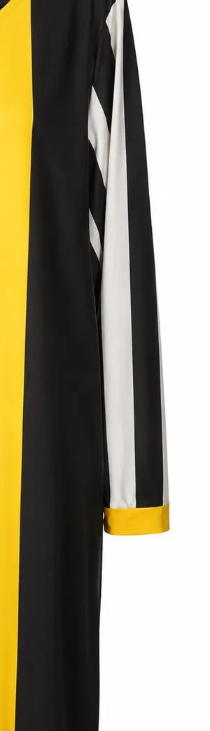 Women's Black & White Stripe Shift Dress with Yellow Trim thumbnail 1