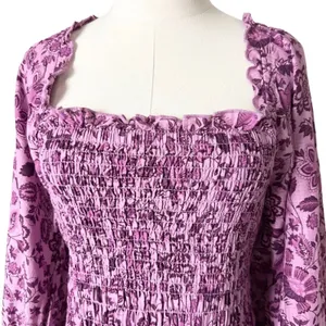 Free People Smock It To Me Shirred Mini Dress in Purple Multi Size Small thumbnail 4