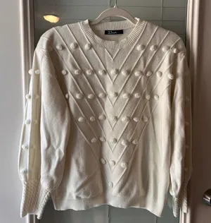Simplee Women’s Sweater XL Bobbles Puff‎ Sleeves Ivory thumbnail 1