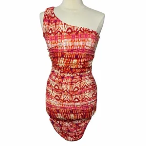 MISCREANTS One-Shoulder Ruched‎ Mini Bodycon Dress Orange Tie-Dye UK 8 / US 4 thumbnail 3