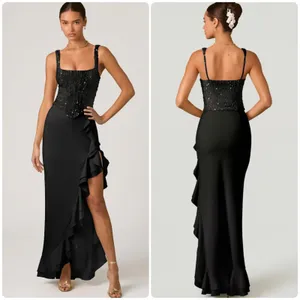 Oh Polly Robina Embellished Ruffle-Trim Corset Gown Maxi Dress in Black size 8 thumbnail 2