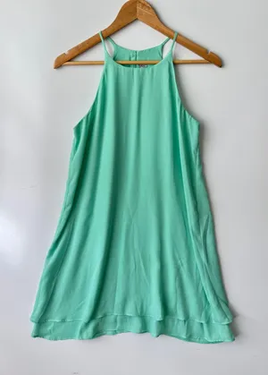 Pink Rose| Mint Green Halter Neck Sleeveless Casual Dress Flowy Layered‎ Hem S thumbnail 1