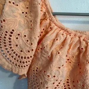 Eyelet Off Shoulder Dress Ruffle Sleeves Summer Casual Peach Mini thumbnail 2