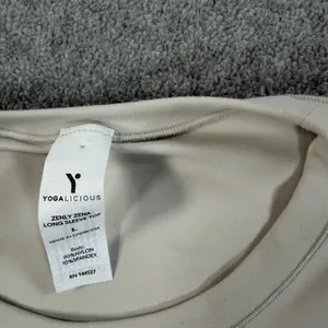 Yogalicious Women's Large Zenly Zena Long Sleeve Activewear Top Tan Crew Neck thumbnail 5